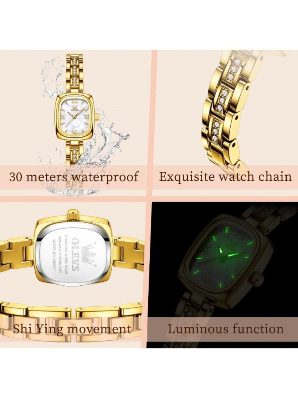 Women's Gold band White dial Diamond Fashion Elegant Chronograph Cute Wristwatch - Picture 6 of 6